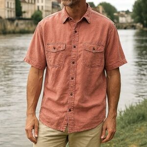 roundtree & yorke outdoors linen blend short sleeves shirt